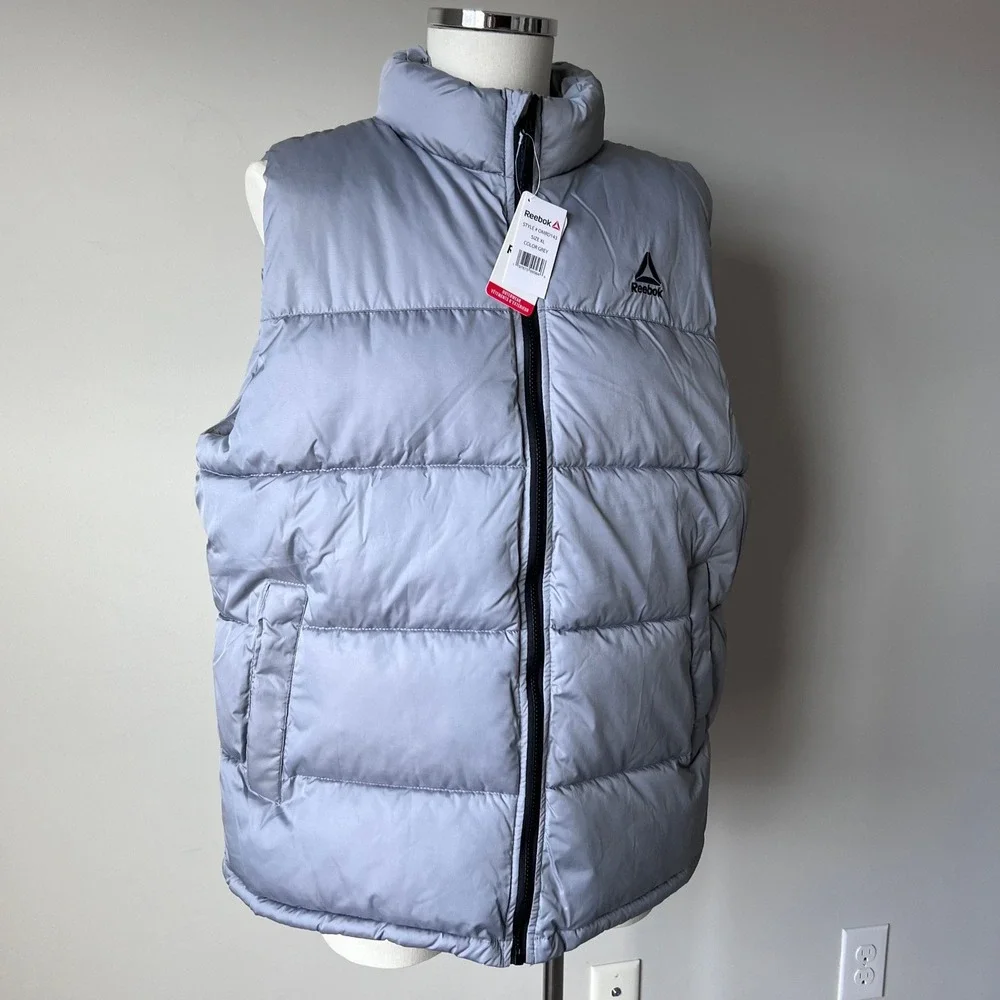 Reebok Puffer Vest Lightweight Full Zip Outerwear Grey Men's Plus XL OMRD143 NEW
